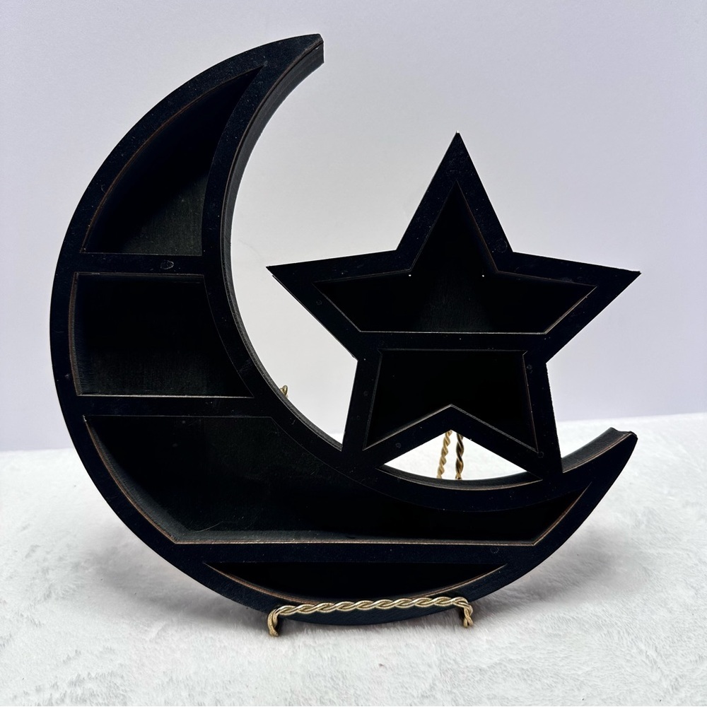 Black Star and Moon Wall Crystal Shelf